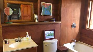 Combined shower/bathtub, hair dryer, towels, shampoo