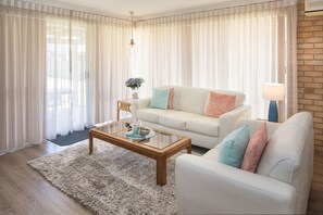 Smart TV, fireplace, DVD player, books