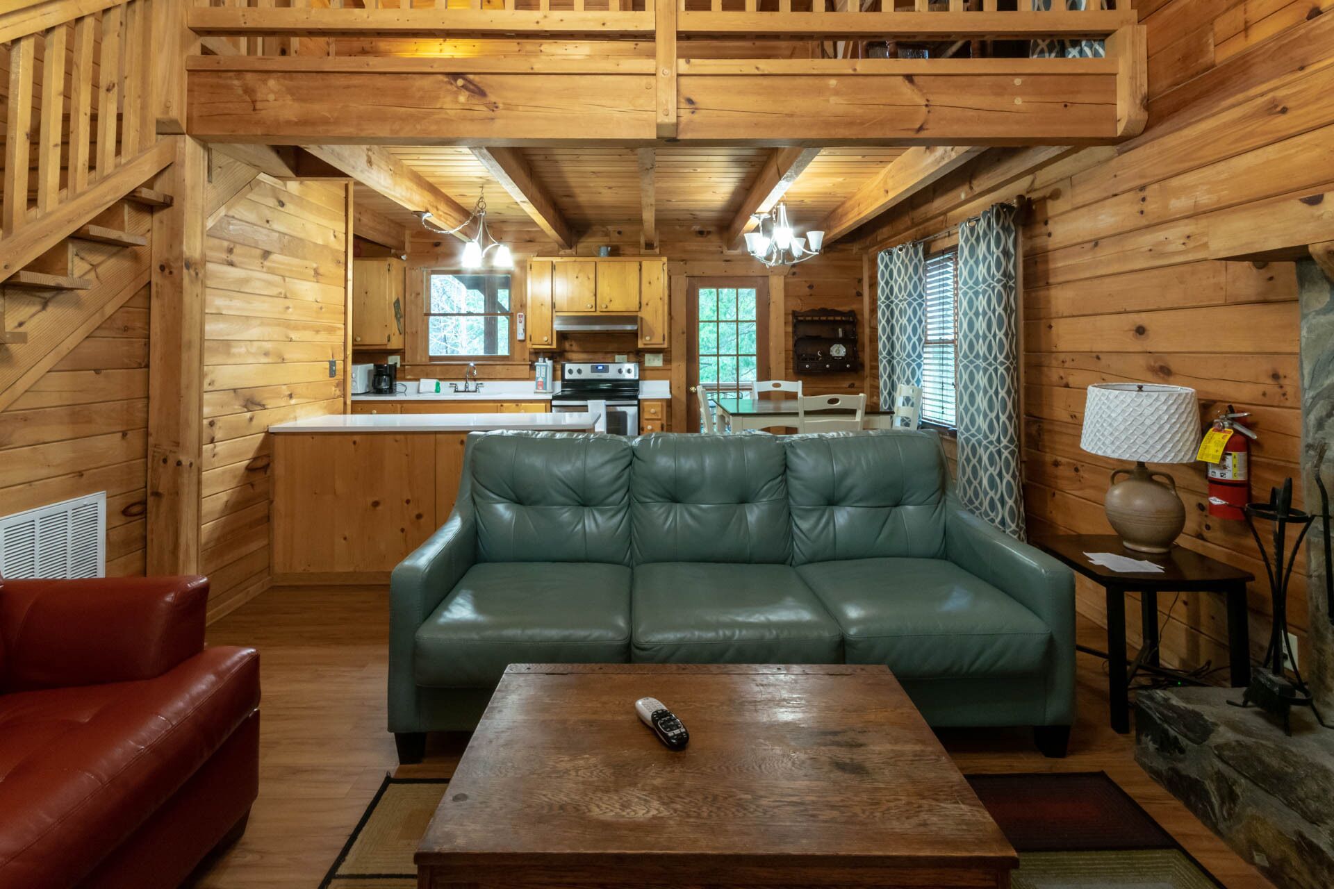 Cabin with a fire place in the woods