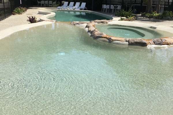 Complex swimming pool with BBQ areas