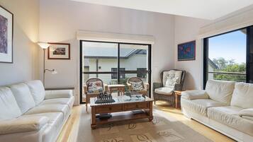 Una Smart TV, un reproductor de DVD, una mesa de tenis de mesa, libros