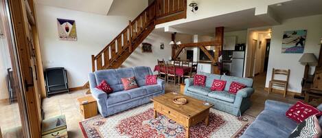 Smart TV, DVD player, books, video library