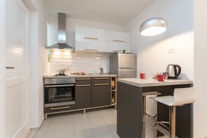 Fridge, oven, stovetop, electric kettle
