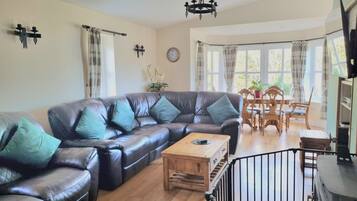 Smart TV, fireplace, video games, DVD player