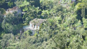 A house surrounded by dense greenery, with a visible balcony and a stone structure nearby. - House / Villa - Le Rayol-Canadel (Rayol-Canadel-Sur-Mer)