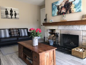 Smart TV, fireplace, DVD player