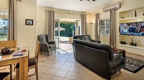 Smart TV, fireplace, DVD player, books