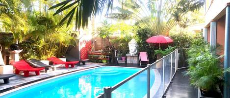 Outdoor pool, pool loungers