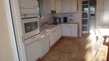 Frigorífico, microondas, horno y placa de cocina