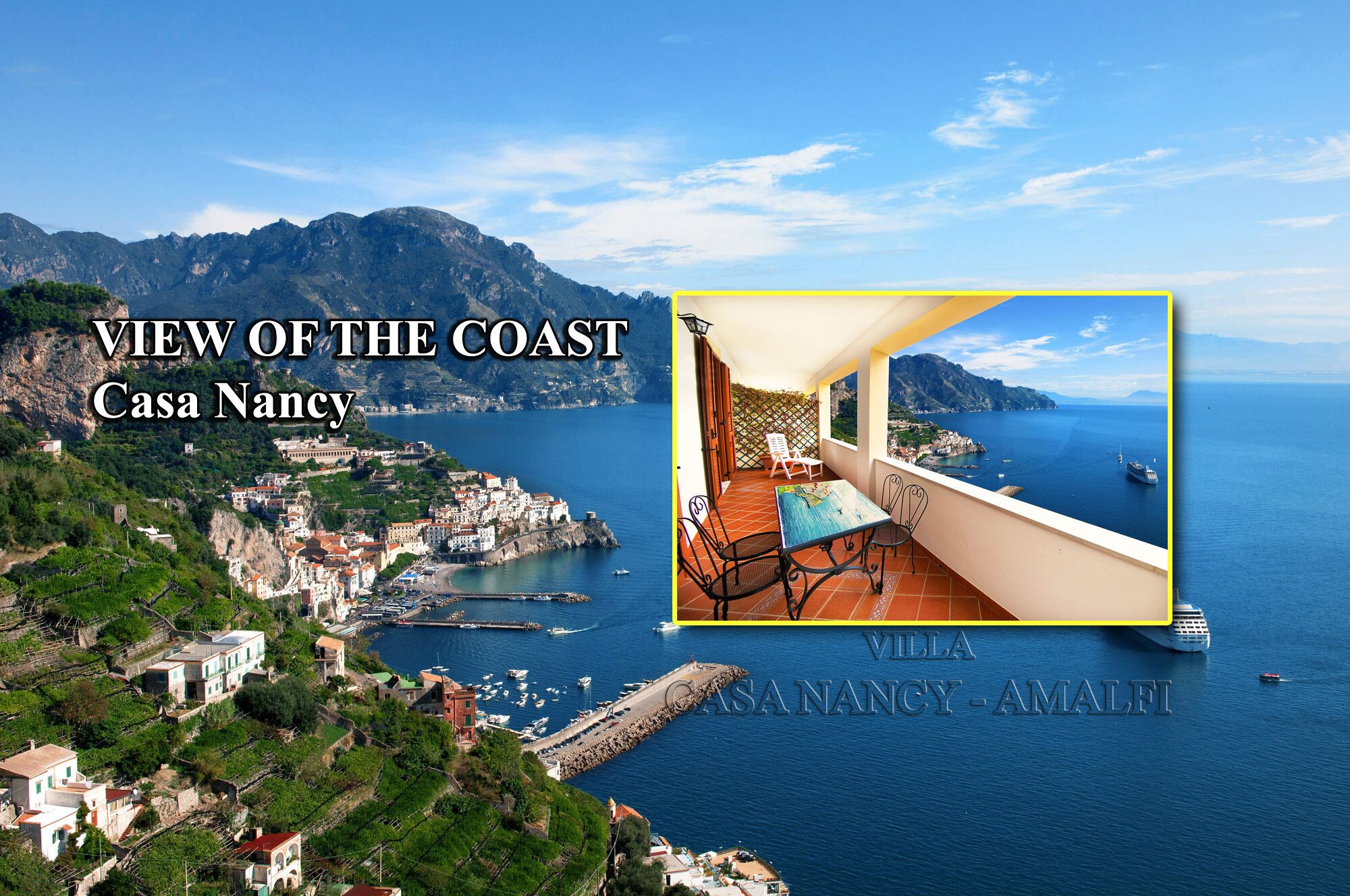 Holidayhouse VILLA NANCY in Amalfi with stunning view of the sea, parking nearby