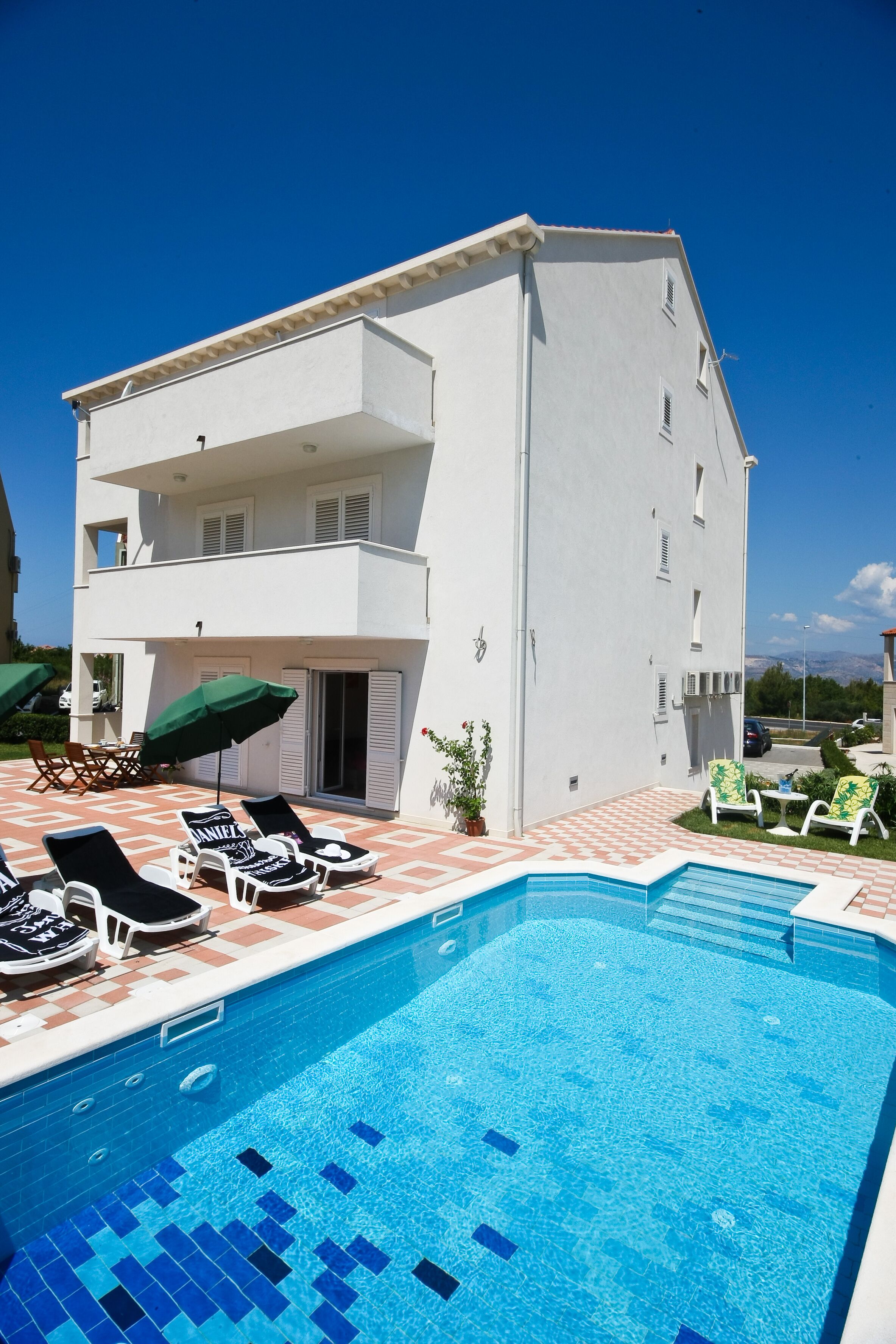 Indoor pool, outdoor pool, sun loungers