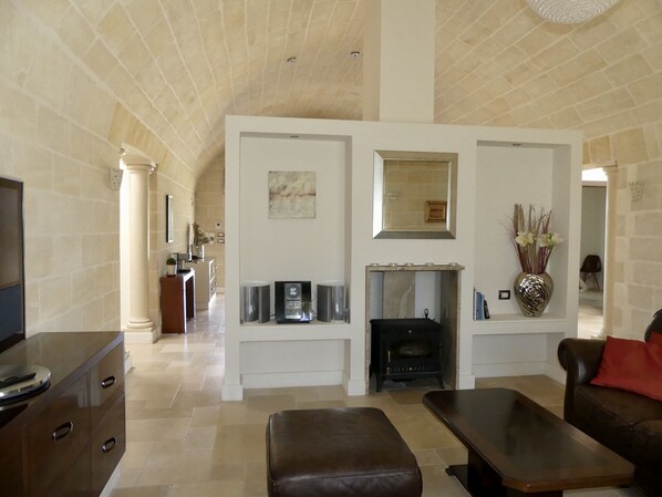 TV, fireplace, DVD player, books