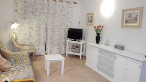 TV, books, video library, stereo