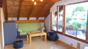 Smart TV, fireplace, DVD player, books