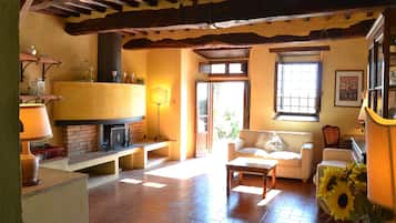 Télévision, cheminée, lecteur de DVD