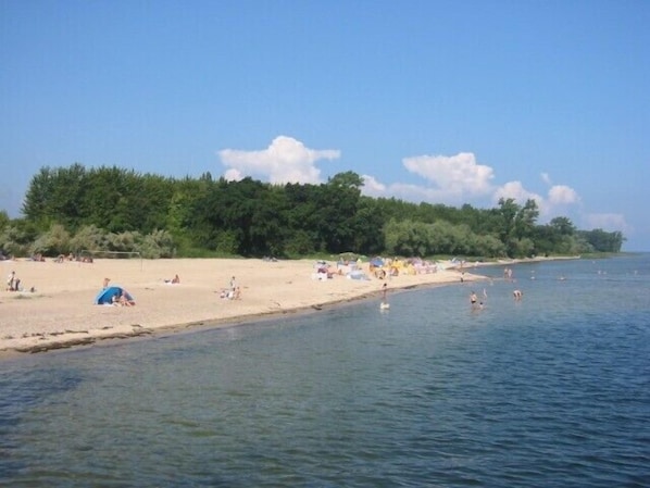 Beach nearby, sun loungers