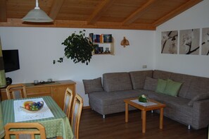 TV, books - Cozy, comfortable vacation apartment in a quiet location with a view of the mountains (Höfen)