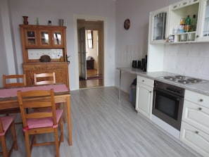 Fridge, oven, stovetop, coffee/tea maker