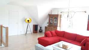 Een televisie, een open haard, videogames en een dvd-speler