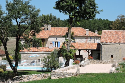 Country house with heated swimming pool with solar panels.