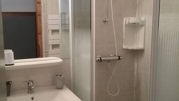 Shower, hair dryer, toilet paper