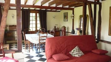 TV, fireplace, DVD player, books