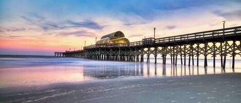 On the beach, sun loungers