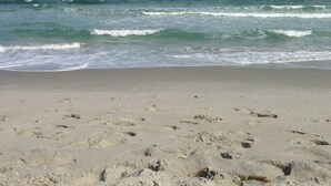 A beach with footprints leading to the water, a clear sky, and the ocean. - GORGEOUS View of Ocean, Coast & Sunset! - Remodeled Forest Dunes (Myrtle Beach)
