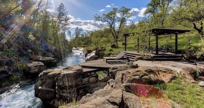 Creekside Mountain Home with private waterfall & farm near Lassen Burney Shasta
