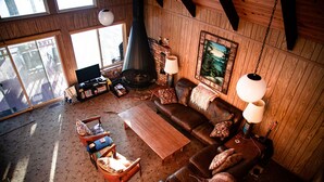TV, fireplace, DVD player, books