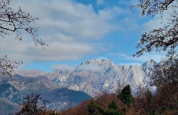 A mountainous landscape with a clear sky.
