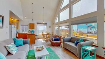 TV, fireplace, DVD player, books