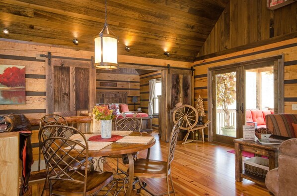 Dining - Paradise at the Rivers Edge! A Private Waterfront Log Cabin,snow ski/fish nearby (Waynesville)