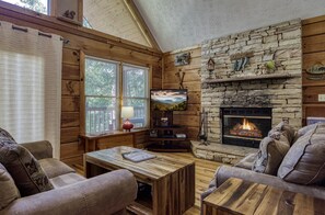 Televisión y chimenea 