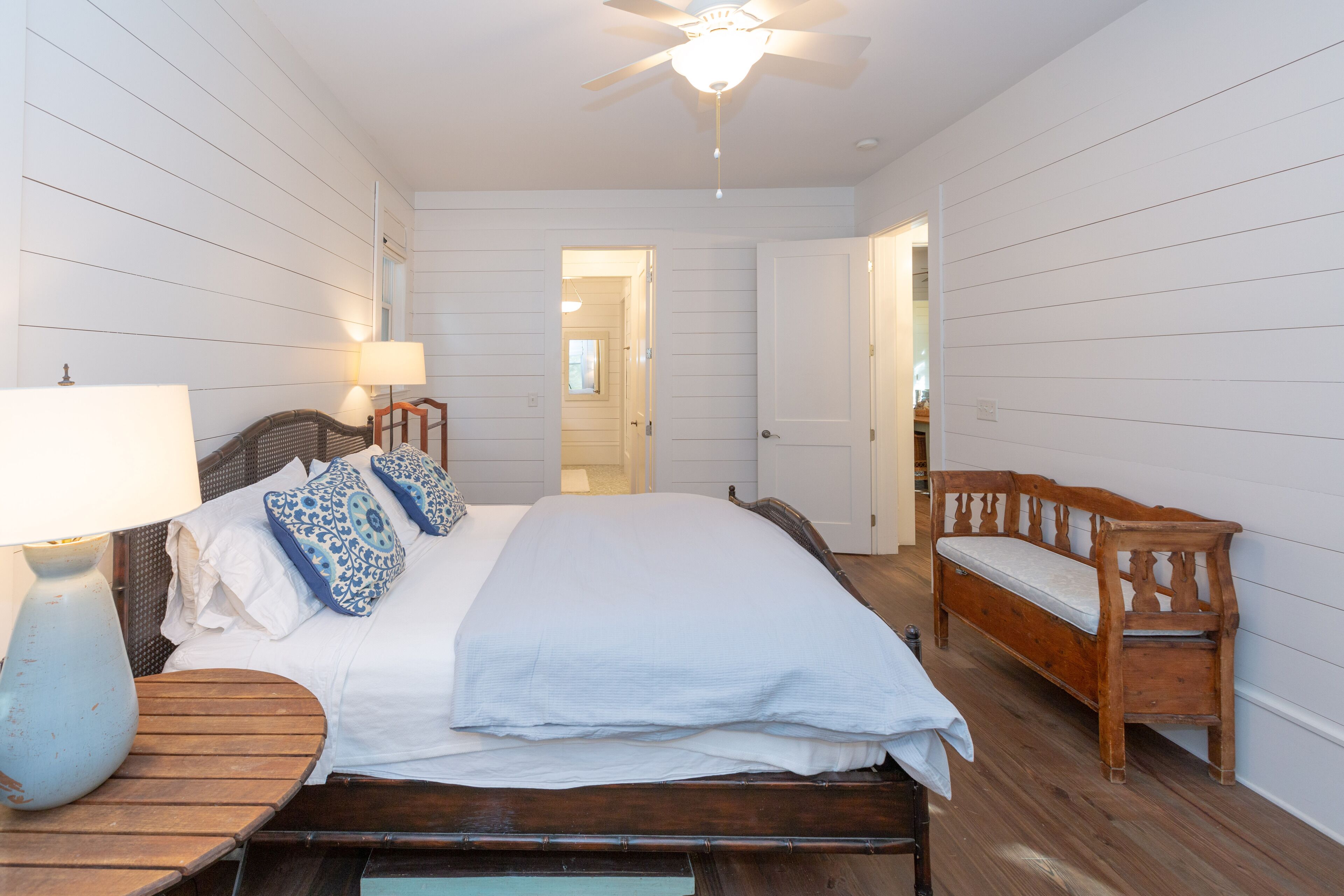 master on main floor showing view to en suite bathroom