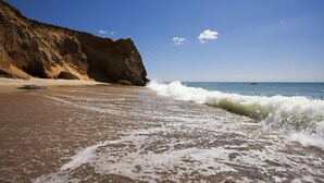 A beach with waves, a cliff, and a clear sky. - Historic Captains House - Newly Renovated Primary Bathroom and Upgraded Kitchen (West Tisbury)