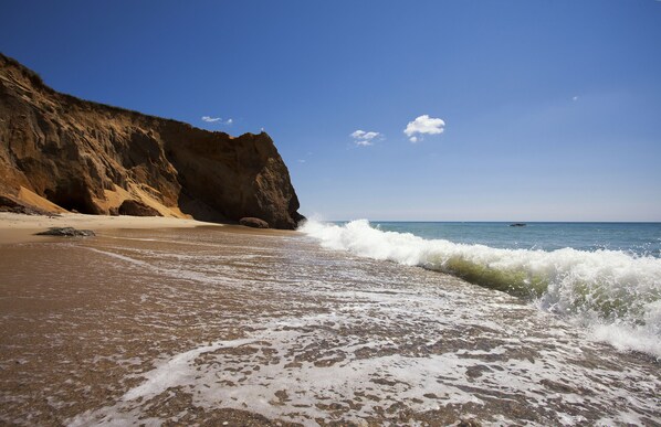 Experience the tranquility of a secluded beach with gentle waves and breathtaking views.