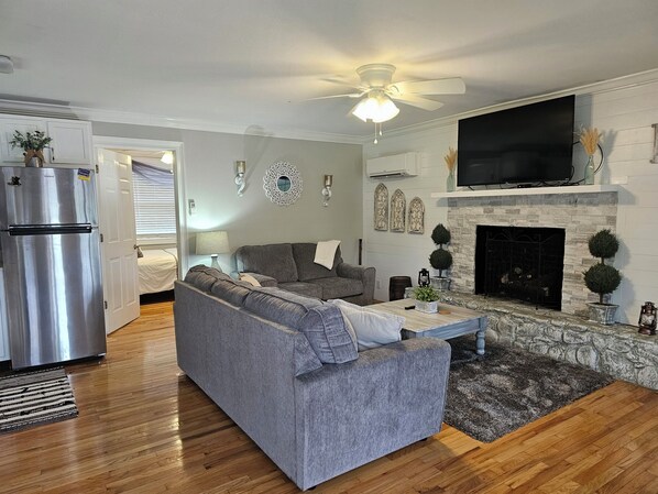 Smart TV, chimenea y reproductor de DVD 