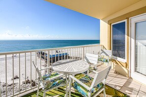 Outdoor dining - Direct Gulf front View two bedroom, two bath totally refurbished. (Gulf Shores)