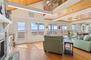 Flat-screen TV, DVD player, books