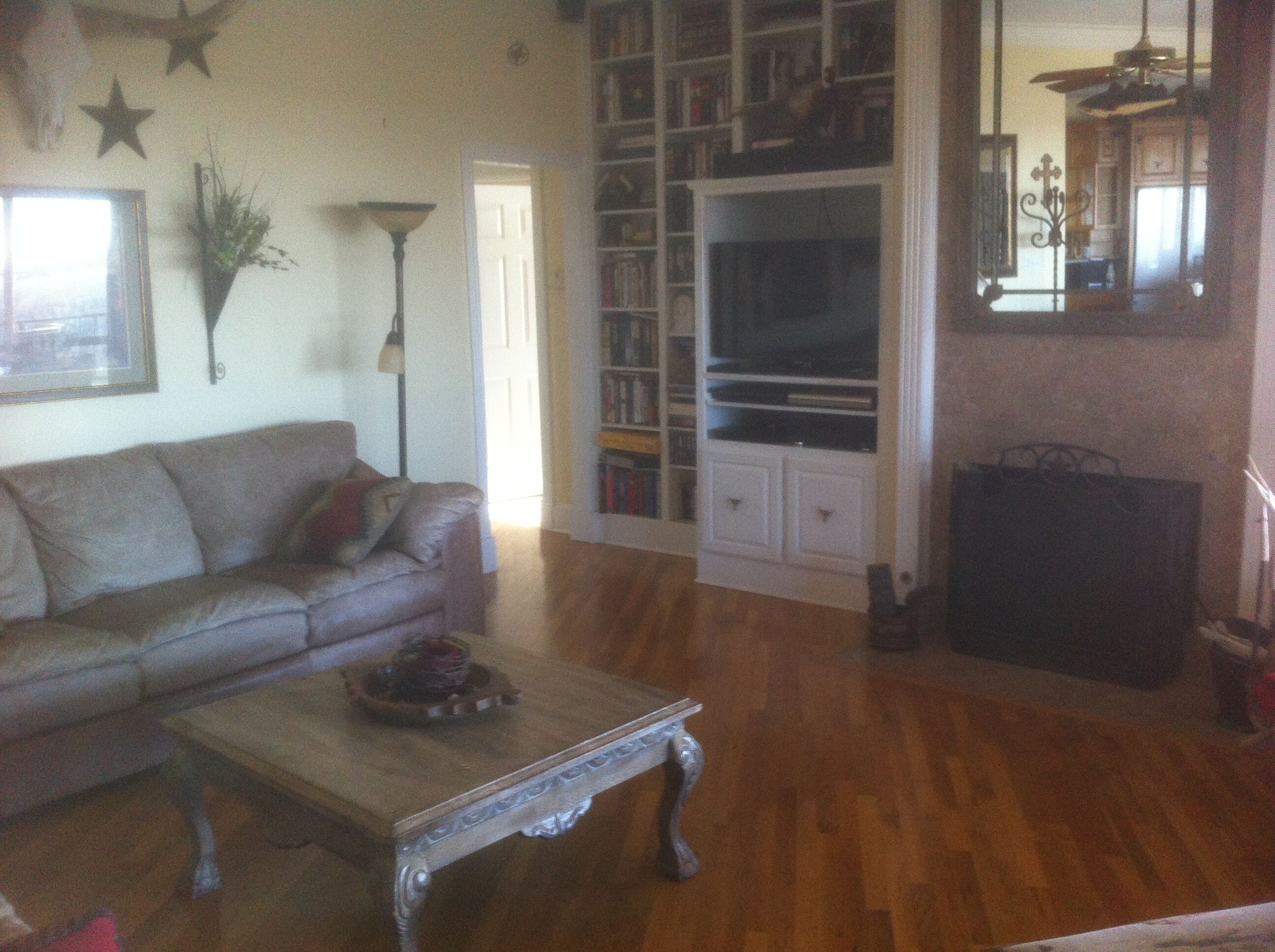 Fernseher, Kamin, DVD-Player, Bücher