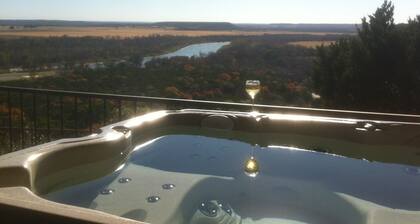 Brazos River View Large Covered Private Deck with Hot Tub and Fire Pit
