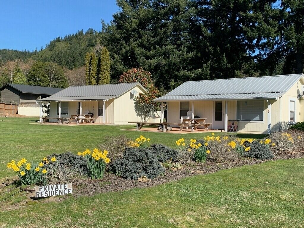 The cabin is one of three on our private property that overlooks the river