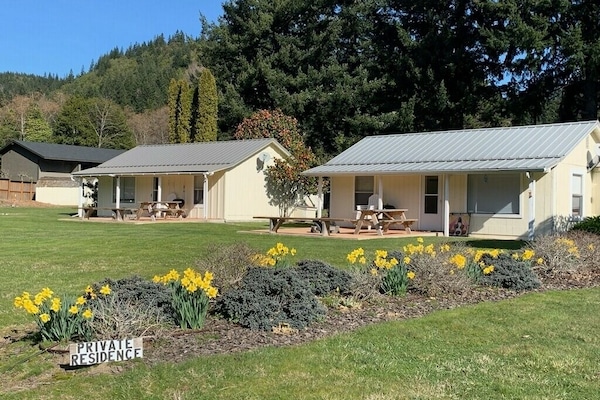 The cabin is one of three on our private property that overlooks the river