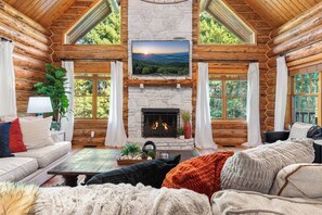 Smart-TV, Kamin, DVD-Player, Bücher