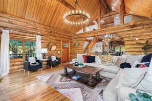 Älytelevisio, takka, DVD-soitin, kirjoja