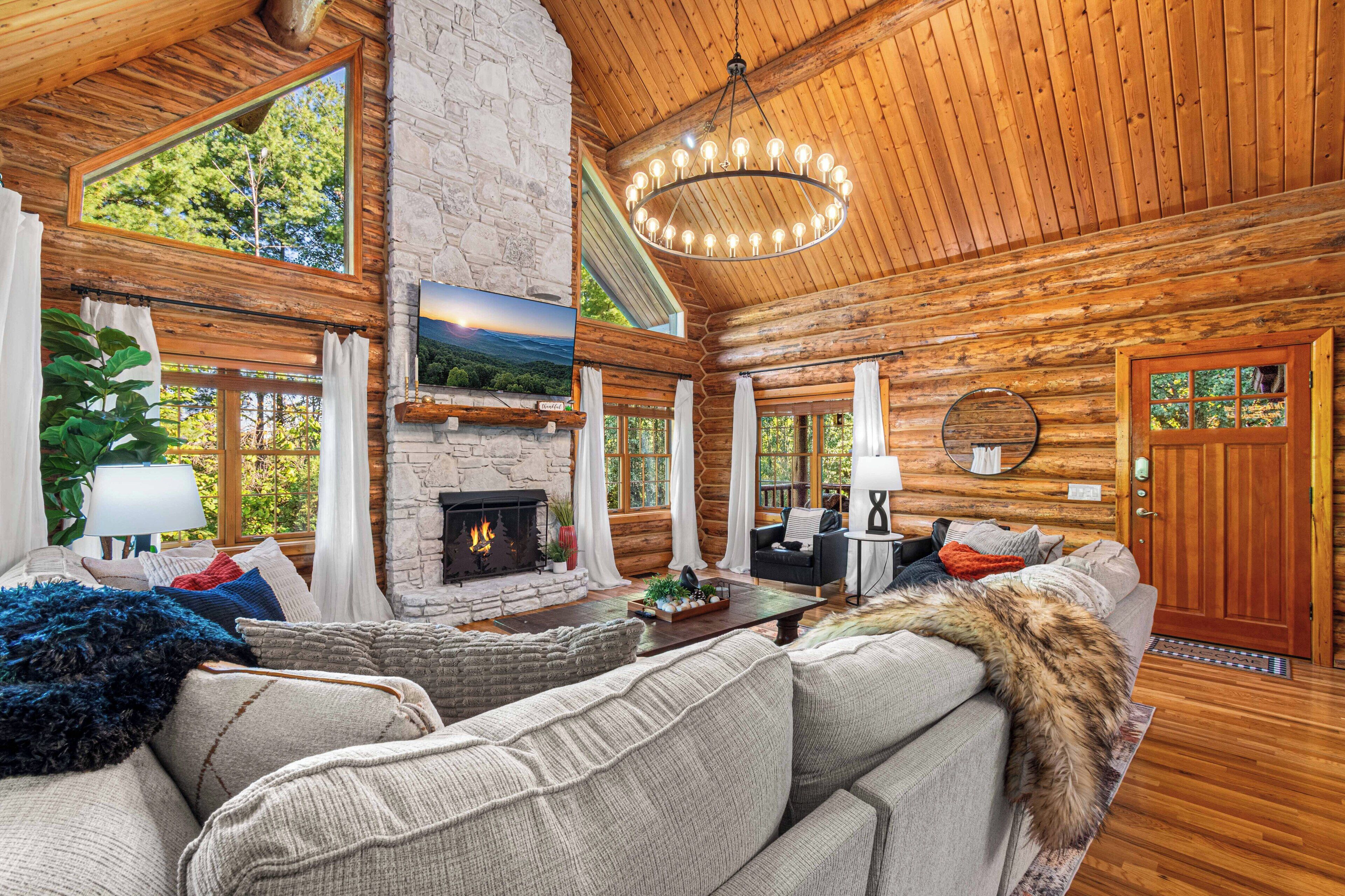 Smart TV, fireplace, DVD player, books