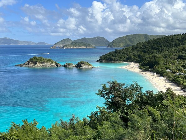 On the beach, sun-loungers, beach towels - "THREE PALMS"~ Directly ON beach, remodeled, private patio, pool, quiet & clean (St. Thomas)