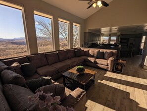 Smart TV, fireplace, video games, DVD player