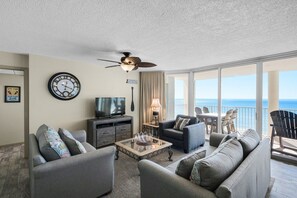 TV - Oceanfront 2BR condo in Panama City Beach, sleeps up to 8, near attractions. (Panama City Beach)